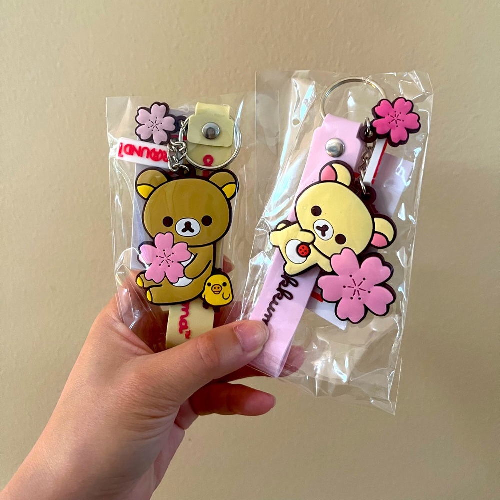 San-X Rilakkuma & Korilakkuma Sakura Key Chain with Key Charm and Strap